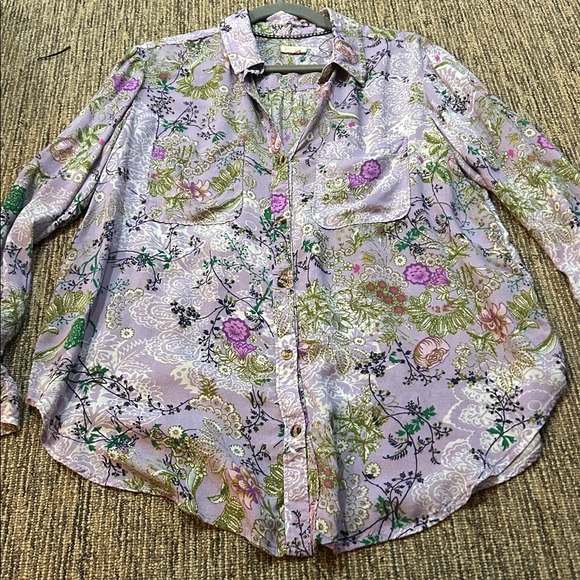 ANTHROPOLOGIE PILCRO Romy Relaxed Button Down Purple Floral Blouse - Picture 4 of 11